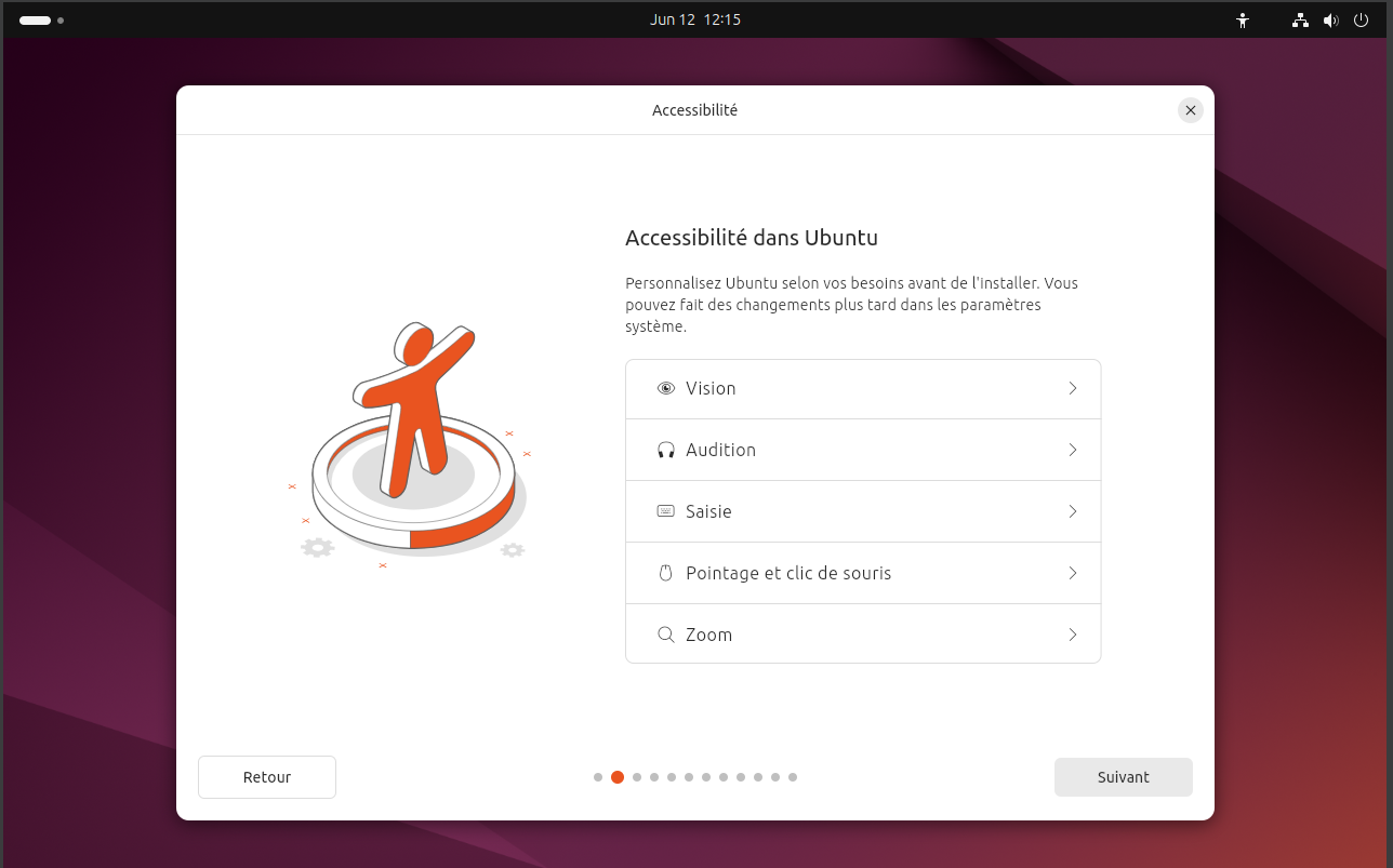 Options d'accessibilité durant l'installation
