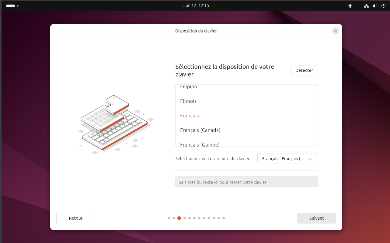 Sélection de la disposition du clavier