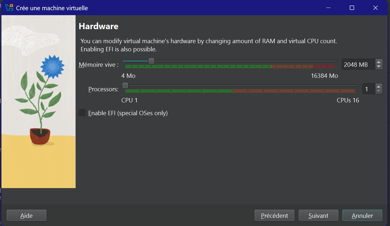 Configuration du matériel virtuel (RAM et CPU)