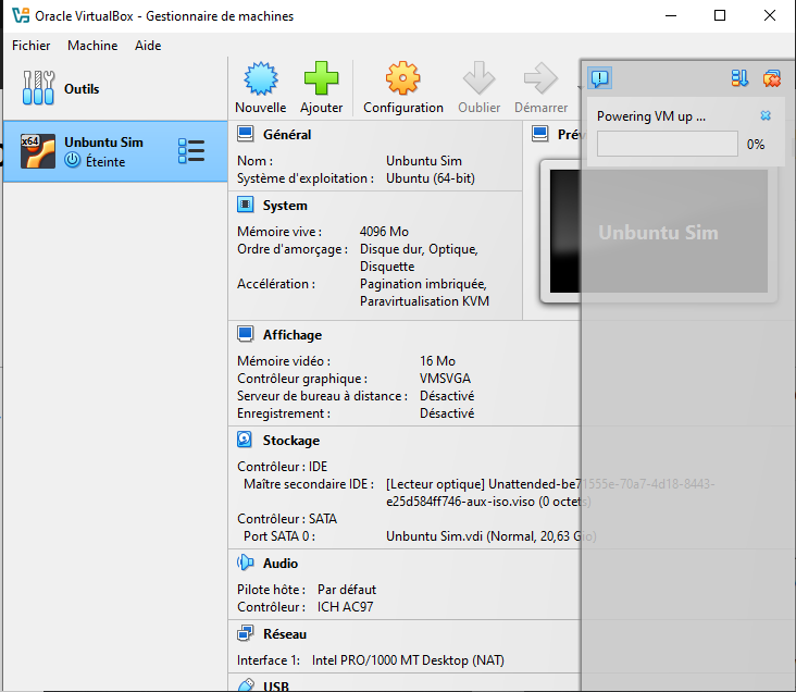 Lancement du simulateur